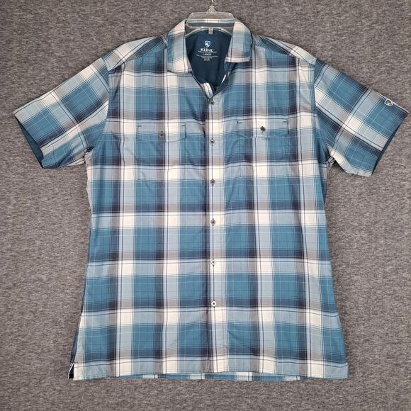 Kuhl Button Up Shirt Blue Mens Size Large Short Sleeve Plaid Outdoors - Picture 2 of 10